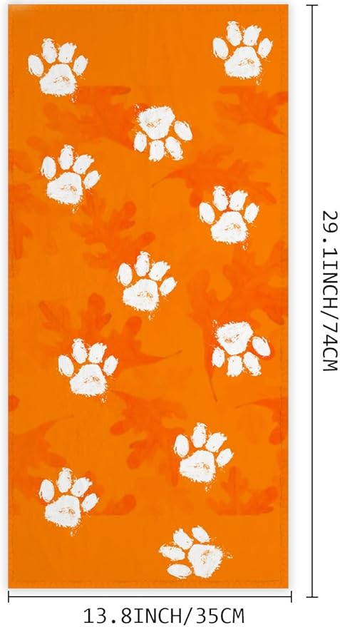 2 PCS Cat Dog Paw Hand Towels Lovely Animals Paw Prints Orange Soft Microfiber Hand Towel for Bathroom Kitchen Yoga Gym Decorative Towels 13.8"X29.1"