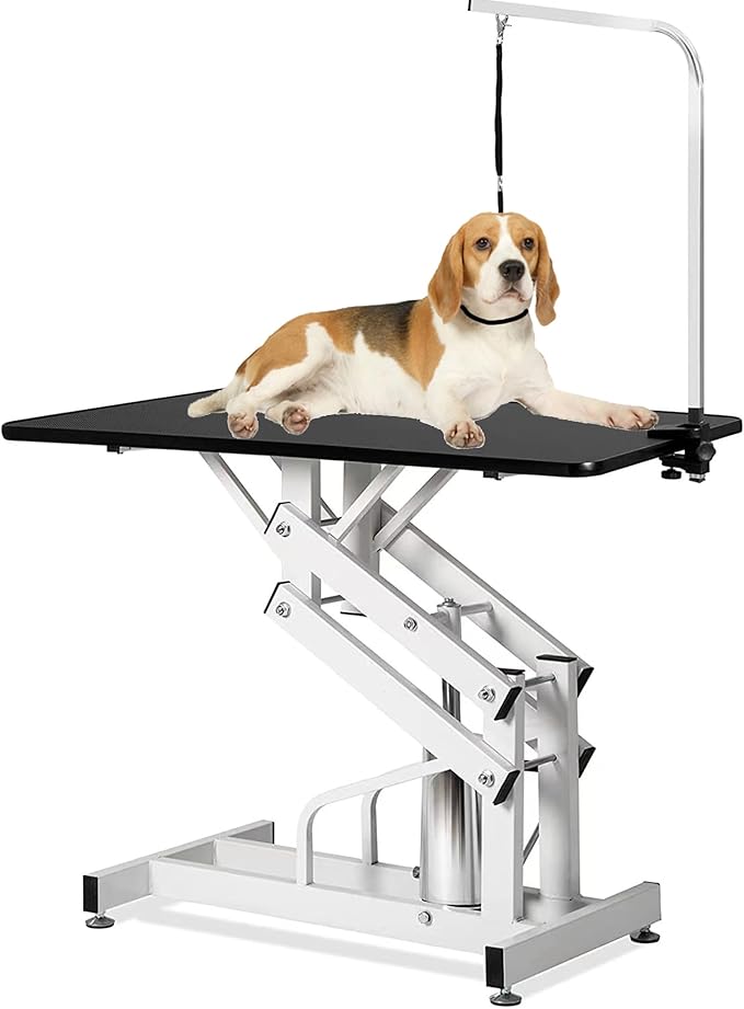 Pet Grooming Table for Large Dogs, Hydraulic Heavy Duty Dog Grooming Table with Adjustable Overhead Arm and Noose, 42.5''/Black