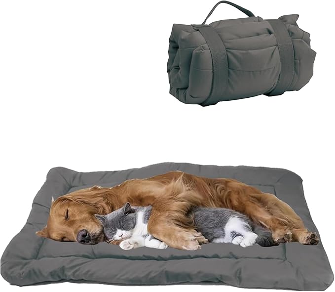 YOFANG Outdoor Travel Dog Bed Mat Large, Portable Crate Mat Waterproof Anti-Slip, Kennel Pad Washable, Pet Camping Beds Nylon Fabric, Easy to Clean for Outdoor/Indoor and Car Mat, 36"x25" Grey