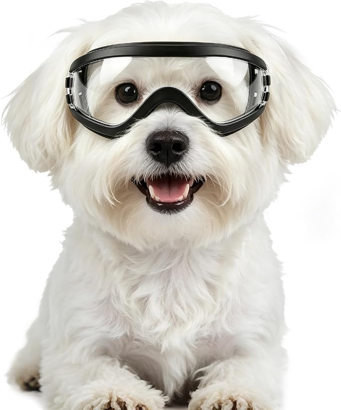 LESYPET Dog Goggles Small Breed, UV Wind Dust Protection Small Dog Sunglasses with Adjustable Strap, Puppy Sunglasses for Outdoor Driving Eye Protection, S