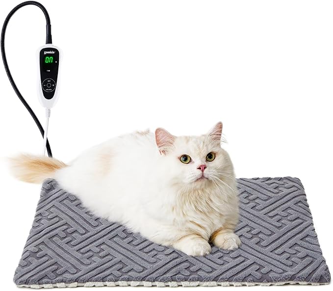 ZOMISIA Cat Heating Pad - 11 Adjustable Temperature and 25 Timer Options, Heated Cat Bed Indoor with Chew-Resistant Cord for Small Dogs, 18x18 Inch