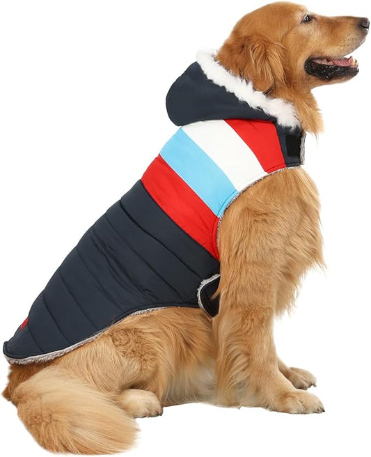 HDE Dog Puffer Jacket Fleece Lined Warm Dog Parka Winter Coat with Harness Hole Patriotic - XXL