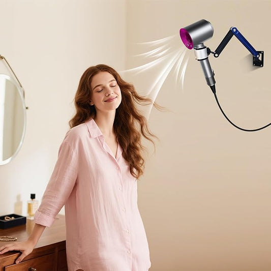 Hands Free Hair Dryer Holder Wall Mounted - Adjustable Angle Blow Dryer Holder Equipped with Universal Holder Allowing You to Dry Hair Hand Freely
