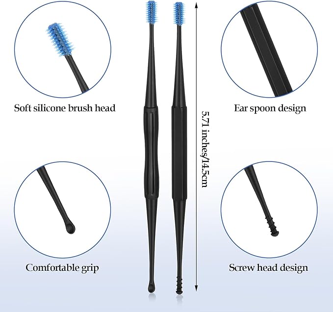 Gjinxi 12PCS Q-Grips Ear Wax Removal-Spiral Ear Wax Removal Tool, Reusable Earwax Removal Kit Safe Ear Cleaner, Soft Silicone Double Sided Head Ear Wax Removal Kits for Olders Adult Kids(Blue,Black)