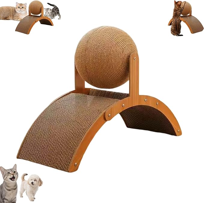 Interactive Scratch Pad for Cats, Cat Scratching Post Design with Arch Bridge and Ball for Kittens, Stylish Cat Scratching Board for Pets to Relieve Stress (S)