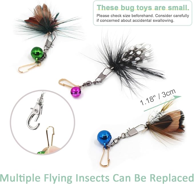 SONGWAY Cat Toy Wand Replacement - 10 Pieces Insect Butterfly Cat Toys, Cat Feather Toy Refills, Cat Teaser Wand Attachments, Interactive Cat Toys for Indoor Cats