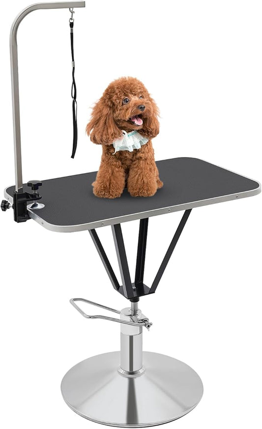 Hydraulic Pet Grooming Table with Adjustable Arms, 360 Degree Table Top Swivel Maximum Load 220 lbs Professional Pet Grooming Table, 34in Hydraulic (Black,Rectangular)