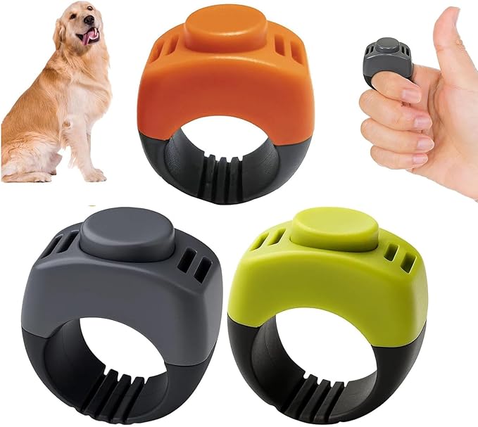 The Set of Easy Clicking Finger Ring Dog Training Clicker Included Large and Small 2 Sizes,Suitable for Dogs Cats Horses traing Allowing Effective Versatile Training (3pcs Grey+Green+Orange)