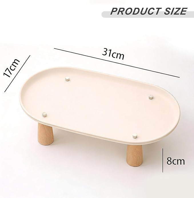 Generic Cat Bowl Raised Stand Rack to Protect Cat Neck Sturdy Non Slip Stable for Feeder Stand Elevated Holder, Beige 31cmx17cm