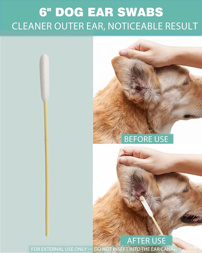 Dog Ear Swabs Bulk Pack 800 Count – 6 Inch Bamboo Cotton Swabs for Dogs & Cats, Lint-Free Large Absorbent Heads for Professional Grooming & Multi-Pet Homes, Refill Pack (16 Resealable Packs)