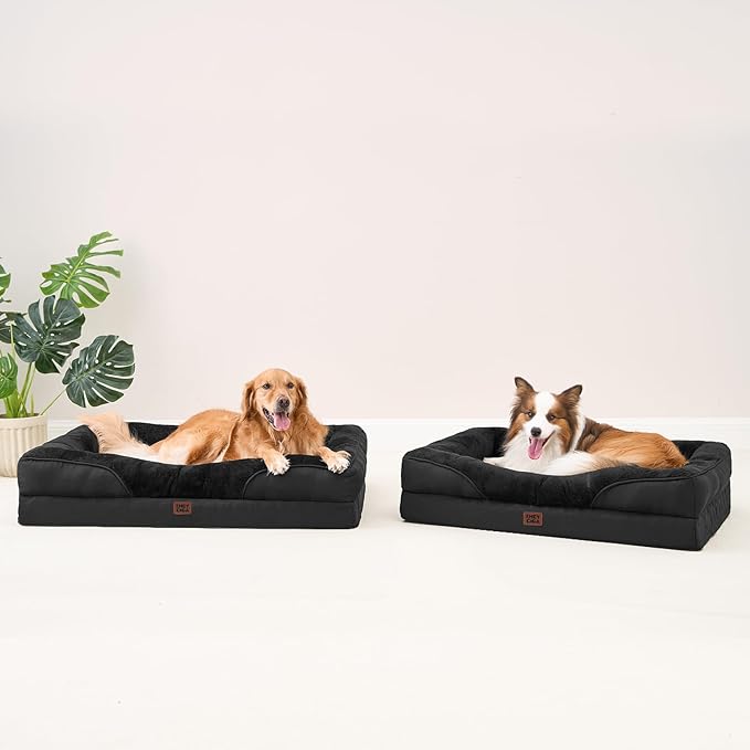 EHEYCIGA Orthopedic Dog Bed for Large Sized Dog, 36x27 Inch Large Memory Foam Dog Couch Bed with Sides, Waterproof Liner & Washable Removable Cover, Bolster Pet Sofa, Black