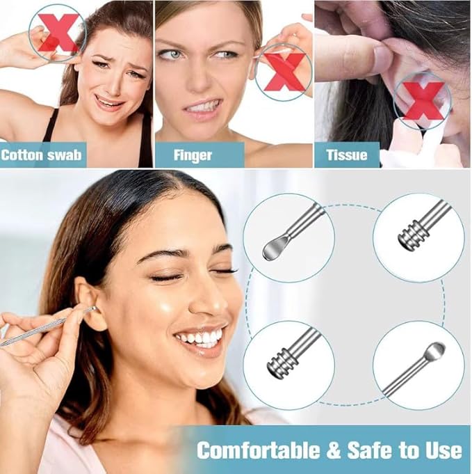 2 Pack - Stainless Steel Ear Spoon Portable Double-Ended Ear Pick Ear Wax Removal Tools Cleaning Ear Cleaner Spoon Spiral Ear Clean Tool