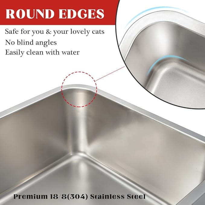 Stainless Steel Cat Litter Box, (17.7" x 13.7" x 4") Metal Litter Box for Kitty and Rabbits, No Odor Left & Non Stick Surface, Rust & Stain Resistant, Easy to Clean