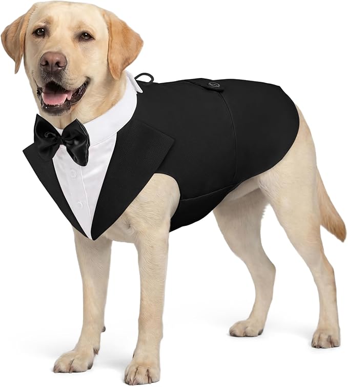 AOFITEE Dog Tuxedo for Large Dogs, Formal Dog Suit and Tie, Gentle Dogs Wedding Party Suit Bow Tie Shirt, Pet Wedding Outfit with Detachable Bowtie Collar for Christmas Halloween Dress Up