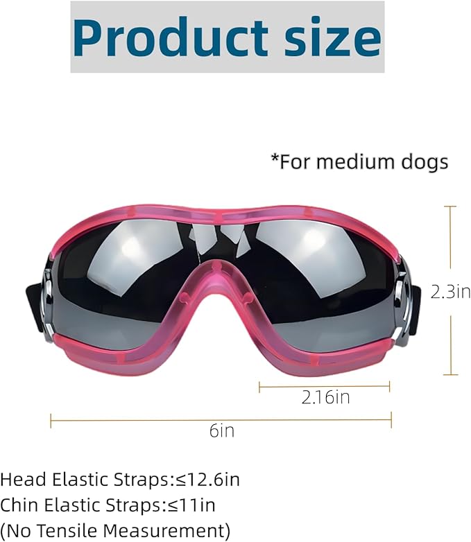 SANPLMG Dog Soft Sunglasses,Pet Goggles,Flexible Frame,Wind Proof,Dust Proof,Eye Protection,with Adjustable Straps,for Medium Dogs,for Long Snout Dogs Cycling,Ski,Motorcycle(1pack) (Pink/Dark Gray)