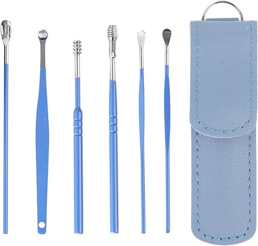 6 Pcs Ear Wax Removal Kit- Ear Cleaner Tool Stainless Steel- Portable Spiral Cleaning Tools with Storage Box for Adults(6 Pcs)