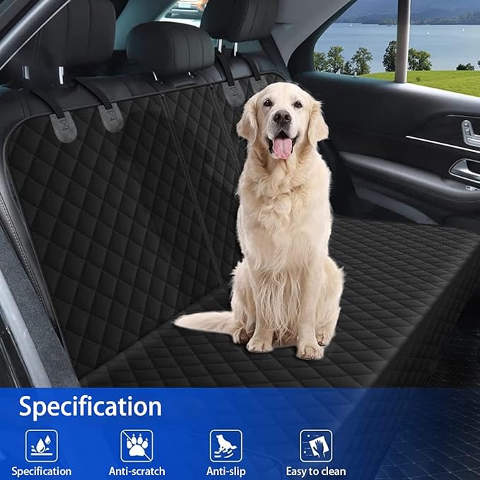 BESULEN Dog Car Seat Cover for Back Seat, Waterproof Dog Bench Seat Pad Compatible for Armrest & Seat Belt, Universal Nonslip Durable Soft Pet Backseat Protector for Cars Trucks & SUVs (Black)