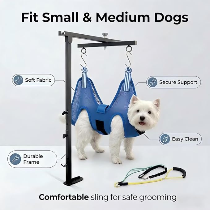 Dog Grooming Arm with Hammock Rotatable, Foldable Adjustable Height Dog Grooming Table Arm and Restraint Leashes for Small Medium Dogs at Home or Salons