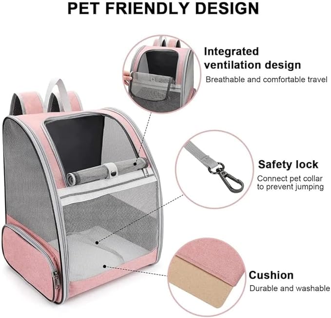 Ventilated Cats Dogs Rabbits Carrier Backpack for Small Pets and Puppies – Perfect for Outdoor Adventures and Vet Visits, Ultimate Comfort On-The-Go (Pink)