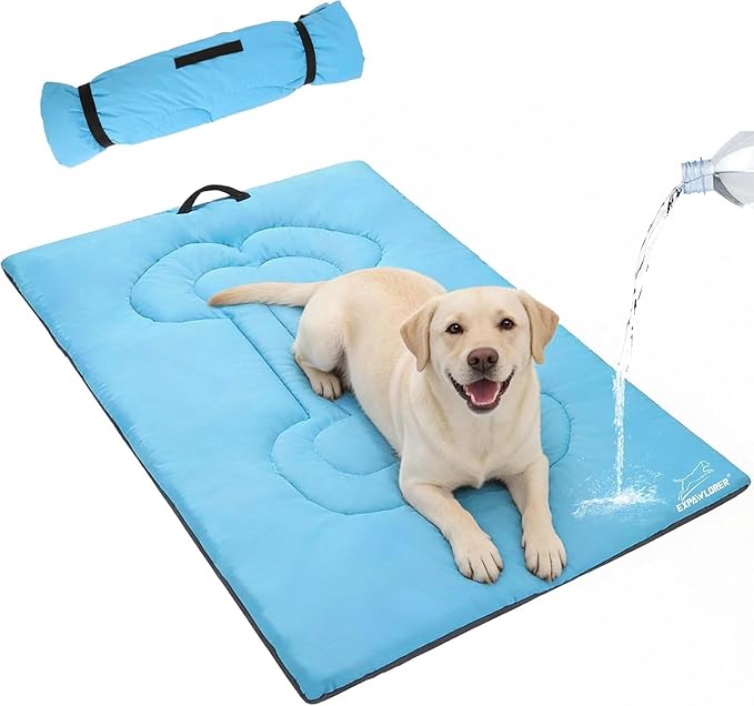 EXPAWLORER Outdoor Travel Dog Bed, Portable Waterproof Reversible Camping Durable Dog Pad, Easy to Roll Up with Buckle Large Washable Pet Mat for Medium Large Dogs Puppy Cats Sleeping Outside 26"x43"
