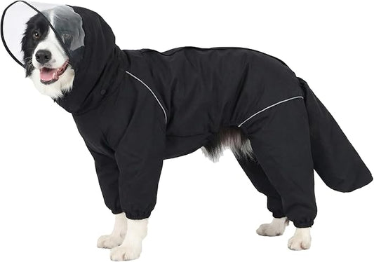 Dog Raincoat for Medium Large Dogs,rain Jacket Coat, Full Leg Coverage Waterproof Rain Suit with Detachable Hood & Tail, Reflective Strips, Snag-Free Top Zipper (Black for Girl, Medium)