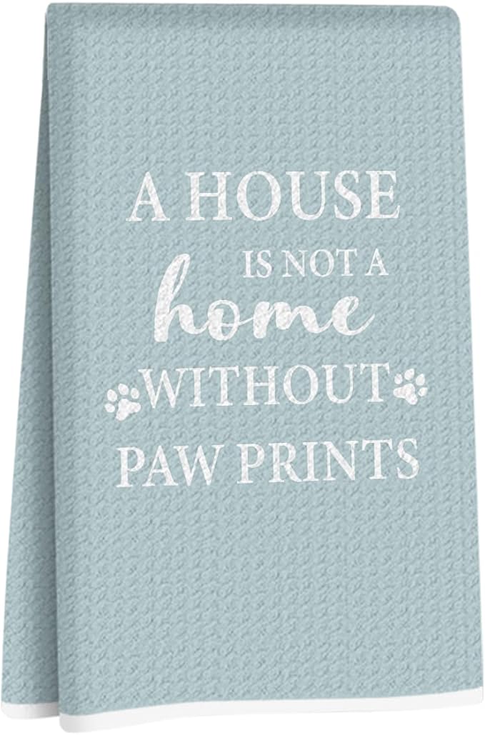 House Warming Gifts New Home, Dog Themed Gift Kitchen Towels 24x14 Inch, Dogs Mom Gifts for Women, Dog Decorations for The Home Bathroom, Paw Prints Kitchen Tea Hand Towels, Waffle Dish Towel (Blue)