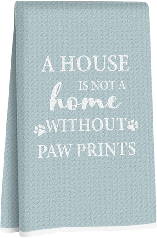House Warming Gifts New Home, Dog Themed Gift Kitchen Towels 24x14 Inch, Dogs Mom Gifts for Women, Dog Decorations for The Home Bathroom, Paw Prints Kitchen Tea Hand Towels, Waffle Dish Towel (Blue)
