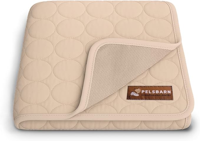 Pelsbarn Dog Cooling Mat- Ice Silk Summer Comfort, Self Cooling, Non-Slip Dog Pad, Durable & Washable, Mat for Extra Large Dogs 33 x 45, Support Shelter Dogs with Every Purchase (Beige)