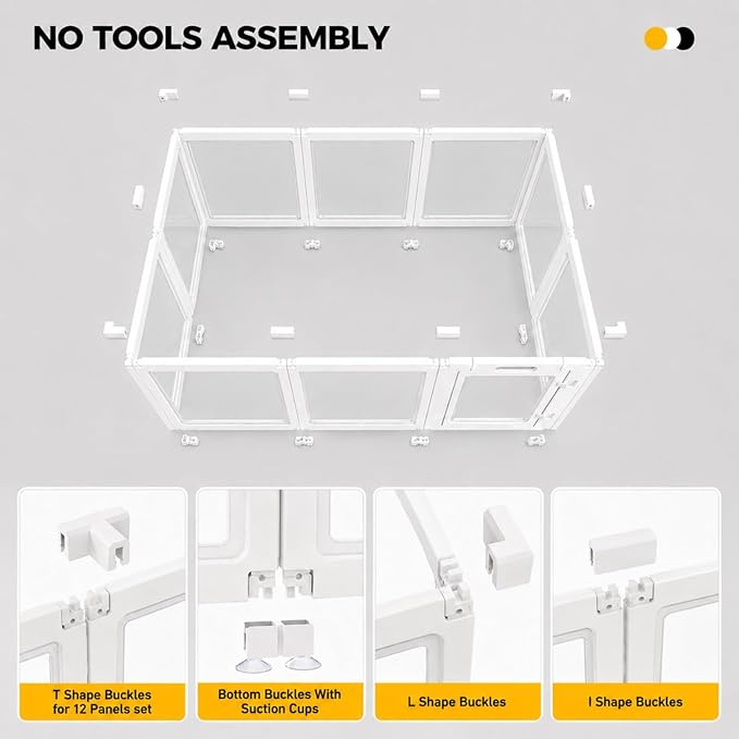 EVERFRONT Clear Acrylic Dog Playpen - Clear Dog Play Pen - Easy Assemble Acrylic Dog Fence - Puppy Playpen Cat Playpen Small Animal Playpen, Dog Kennel Whelping Cage Indoors