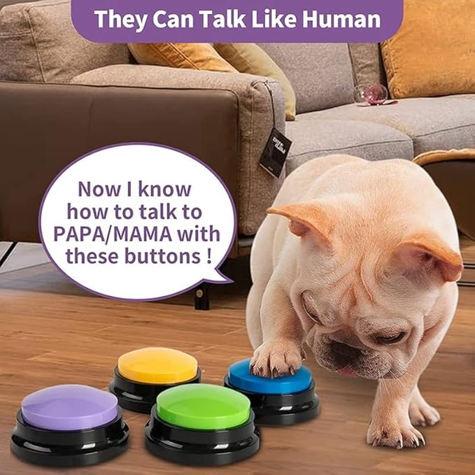 4PCS Recordable Dog Buttons, Dog Buttons for Communication Pet Training Buzzer, Dog Talking Button Set Funny Gift