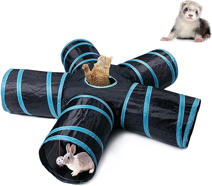 Cat Tunnels, Pet Ferret Rabbit Bunny Tunnels Tubes Subway Habitats, S-Style, DIY Cat Peekaboo Maze House Tent Bed, Kitten Interactive Toy (T-Type 5 Way (Straight))