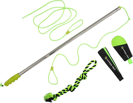 Hyper Pet Flirt Pole, Interactive Training Dog Toy, 36.5" Metal Pole with 45” Rope, 3 Toy Attachments and Replacement Rope, for All Breed Sizes