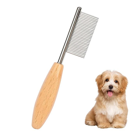 HOP Small Dog Comb with Wooden Handle Dog Eyes&Face Metal Comb Pet Fine Tooth Flea Comb Pet Grooming Tool for Dogs Cats Rabbits Guinea Pigs Gentle Remove Loose Hair Tangles Dirt Fleas