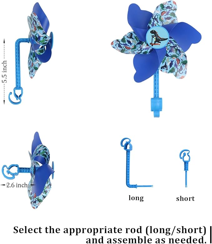 Rotating Pinwheel Stroller Identifier, Stroller Identifier Sign Flag, Stroller Finder Hanger with Rainbow Pinwheel and Ribbon, Quick Search Your Stroller in Theme Park Airport Mall (Blue)