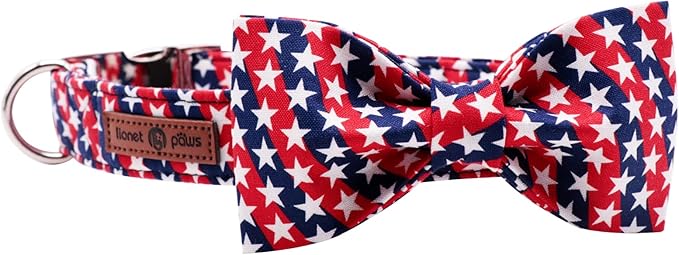 Lionet Paws Patriotic Dog Collar with Bowtie, 4th of July, Soft and Comfortable, Adjustable Collar for X-Large Dogs, Neck 16-26 inches