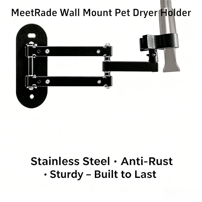 Pet Hair Dryer Wall Mount Stand Hose Tube Holder: Hands-Free Adjustable & Foldable Metal Arm Bracket with Universal Clamp for Dog Cat Grooming, Home & Professional Use