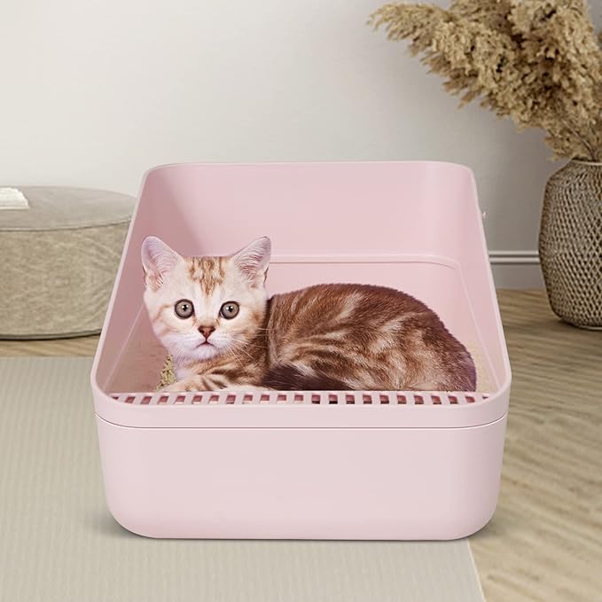 Sfozstra Pink Small Cat Litter Box with Low Entry - for Kittens Up to 8 lbs, Anti-Tracking Design, Space-Saving, Easy Clean, Ideal for Apartments