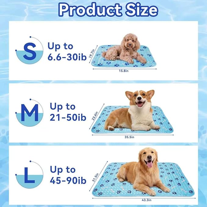 Pet Cooling Gel Pad with Patent Technology, 20in Dog Cooling Mat for Summer, Self-Cooling Mat for Medium/Small Dogs, Non-Slip Waterproof Durable Mat for Dog Beds, Car, Indoor & Outdoor Use
