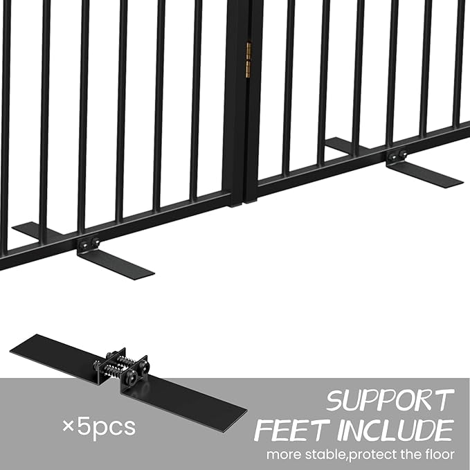 Metal Freestanding Dog Gate with Cat Door for Outdoor & Indoor,120" Extra Wide Foldable Pet Fence,30" Tall Free Standing Dog Gate for RV Camping,Stairs,Hallways,Doorways,Deck,Yard (6 Panels,White)