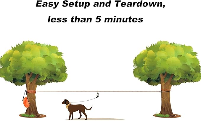 XiaZ Dog Tie Out Cable for Camping, 100ft Portable Overhead Trolley System for Dogs up to 200lbs，Dog Lead for Yard, Camping, Parks, Outdoor Events,5 min Set-up