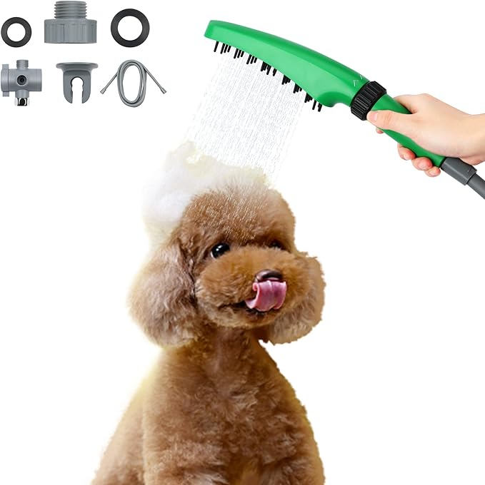 Pet Shower Sprayer, Dog Shower Attachment, 1.8GPM Dog Shower & Bath Accessories with Faucet Head Hook Valve 9.8 Ft Steel Hose for Dogs Cats Bath Indoor Outdoor Green & Black