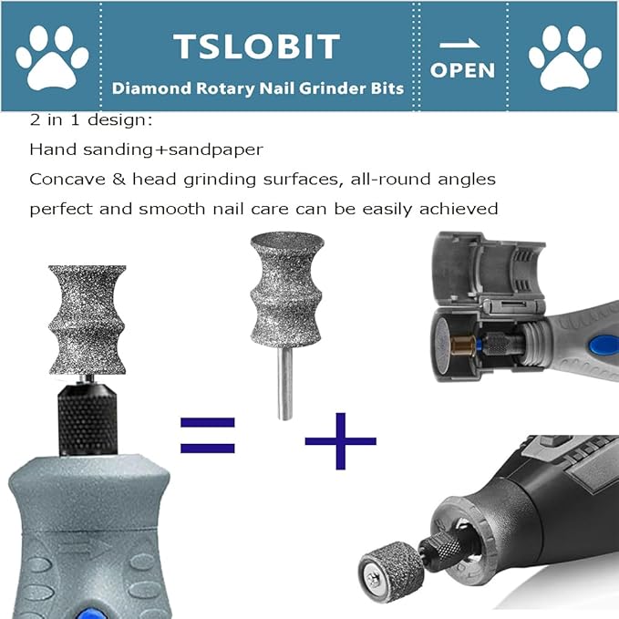 Diamond Dog Nail Grinder Attachment,1/8'' Pet Nail Grinder Wheel for Dog Nail Grinder, Diamond Rotory Bit for Dogs&Pets Nail Care (Large B+D)