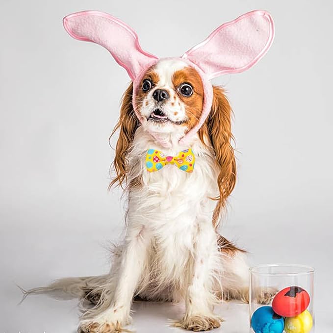 PET SHOW 10pcs Easter Day Small Dog Bow Ties for Medium Dogs Puppies Rabbit Cat Detachable Bowties with Elastic Bands Attach to Collar Pet Grooming Collar Attachment Accessories (for M/L)