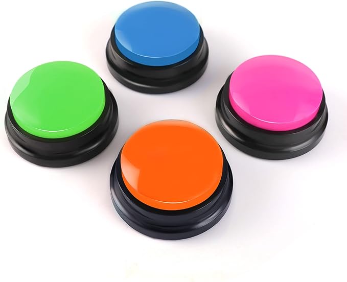 Voice Recording Button, Dog Buttons for Communication Pet Training Buzzer, 30 Second Record & Playback, Funny Gift for Study Office Home 4 Packs (Rose Red + Dark Blue + Green + Orange)