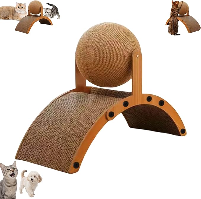 Interactive Scratch Pad for Cats, Cat Scratching Post Design with Arch Bridge and Ball for Kittens, Stylish Cat Scratching Board for Pets to Relieve Stress (S - Upgrade)