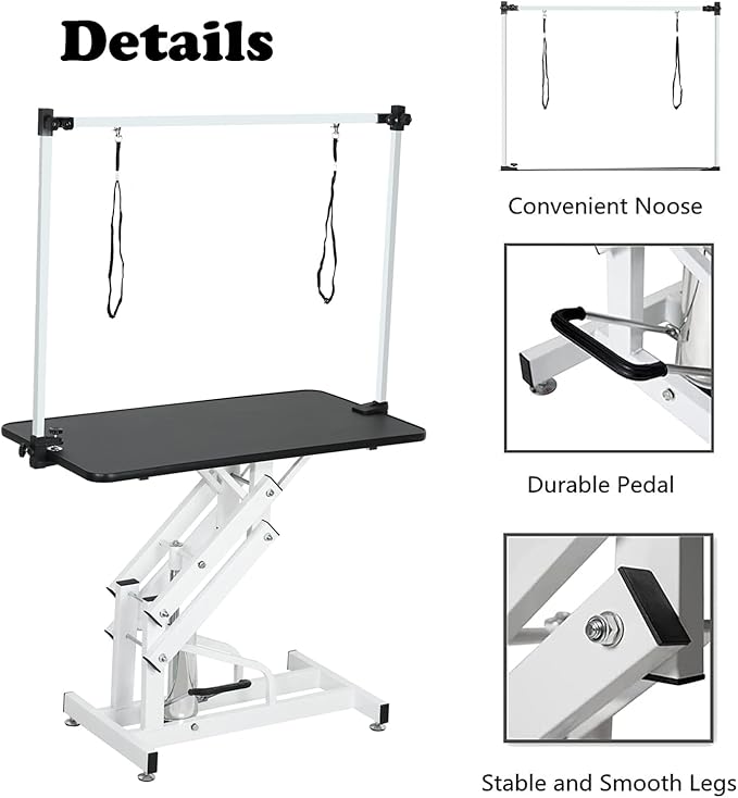Hydraulic Pet Dog Grooming Table for Large Dogs, Heavy Duty Grooming Table with Adjustable Arm Noose, Maximum Capacity Up to 330 lbs, 42.5''/Black
