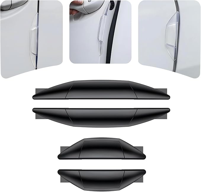 4 PCS Car Door Bumper Protectors, Anti-Collision SRS Cushioning Strip, High Elasticity Waterproof Guard Sticker, Universal Self-Adhesive Protector Trim for Car Door Rearview Mirror (Black)