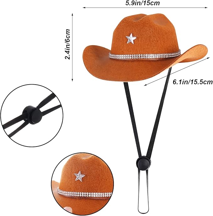 Pet Cowboy Costume Accessories for Dogs Cat Mini Cowboy Hat Sunglasses with Bandana for Halloween Party Western Cosplay (Brown)