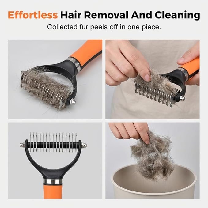 Pet Grooming Brush Tool, Double Sided Dematting Comb for Cats & Dogs, Undercoat Rake Safe Dog Deshedding Brush, Pet Dematting Comb for Long Thick Haired Pets, Removes Tangles Knots and Loose (#1Green)