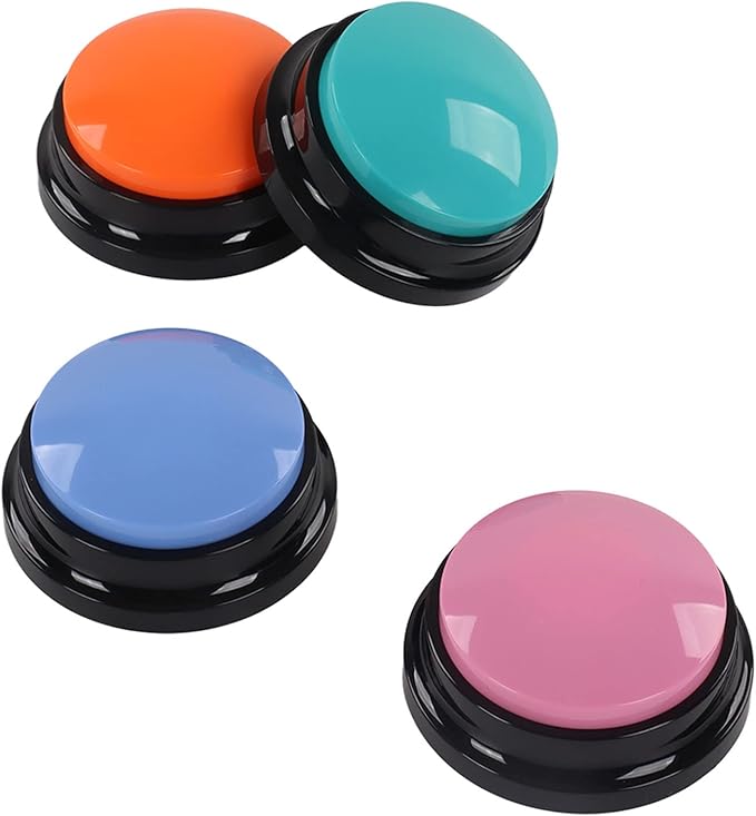 Sanpyl Dog Buttons for Communication, Voice Recording Buttons 30 Seconds Record Pet Training Buzzer, Dog Talking Set 4 Packs, Easy to Press, Funny Dog Cat Pet Training